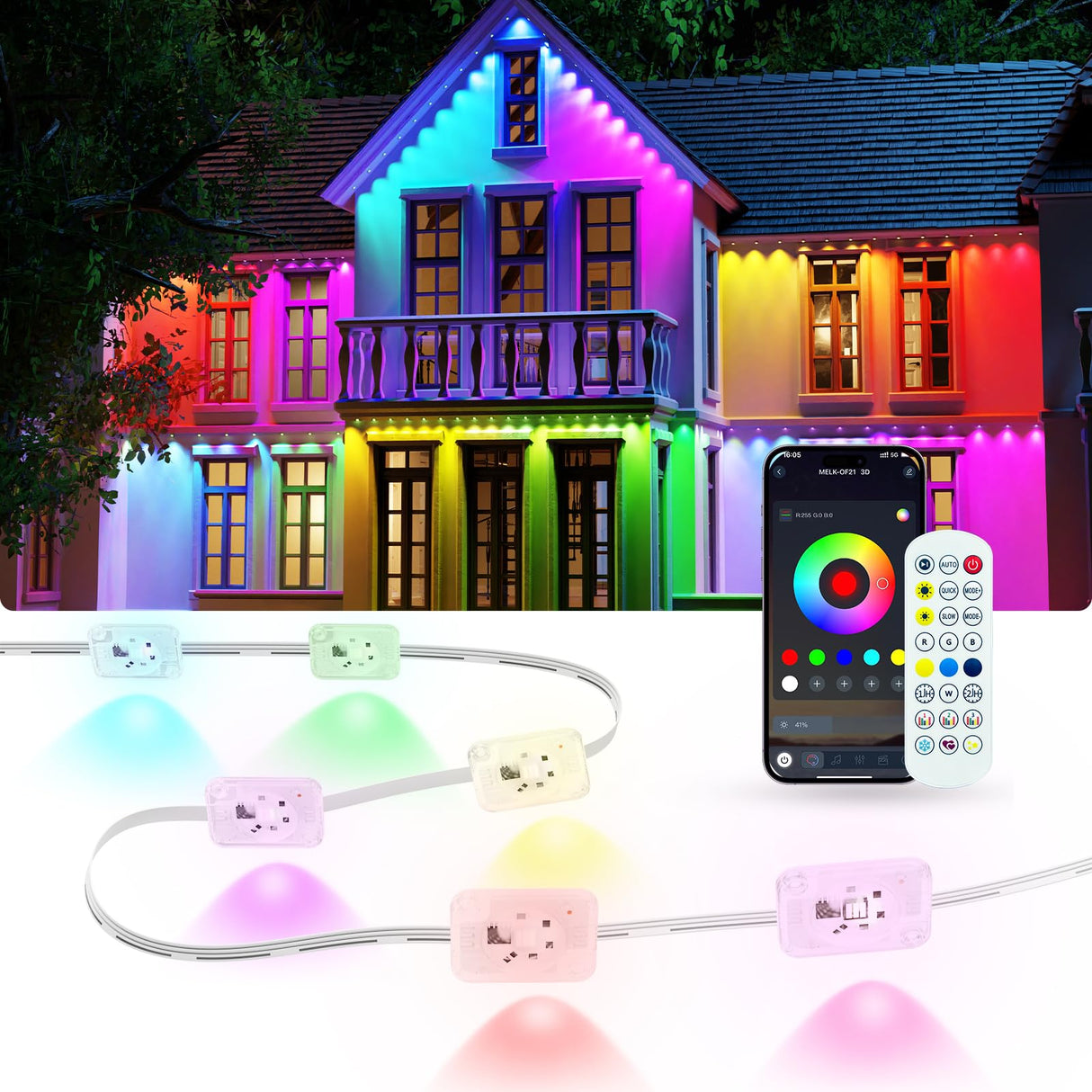 Permanent Outdoor Lights for House, 100ft Smart RGB LED Eave Lights Outdoor Decor with App/Remote Control, IP67 Waterproof Lighting with Multi Scene Modes for Halloween, Daily, Party, Holiday JarryStart