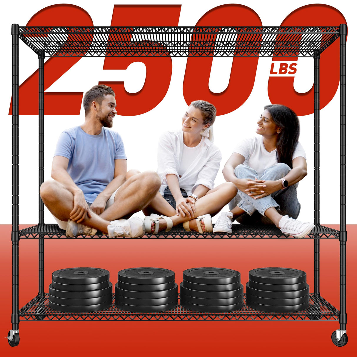 REIBII 60''W Storage Shelves, 4 Tier Steel Wire Shelving Unit on Wheels, 2500LBS Adjustable Metal Shelves for Kitchen, Pantry, Office, Garage, Closet, School Commercial Industrial Use REIBII