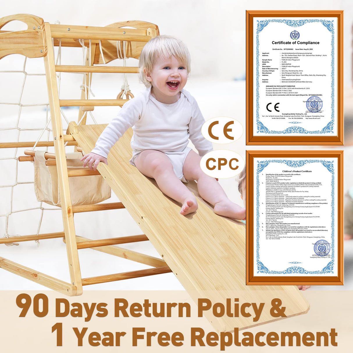 FUNLIO 7-in-1 Wood Indoor Playground for Toddlers 2-5, Montessori Climbing Toys with Solid Pine Wood, Indoor Jungle Gym for Kids with Swing/Slide/Climbing Rock/Net/Ladder/Monkey Bars/Gymnastic Rings FUNLIO