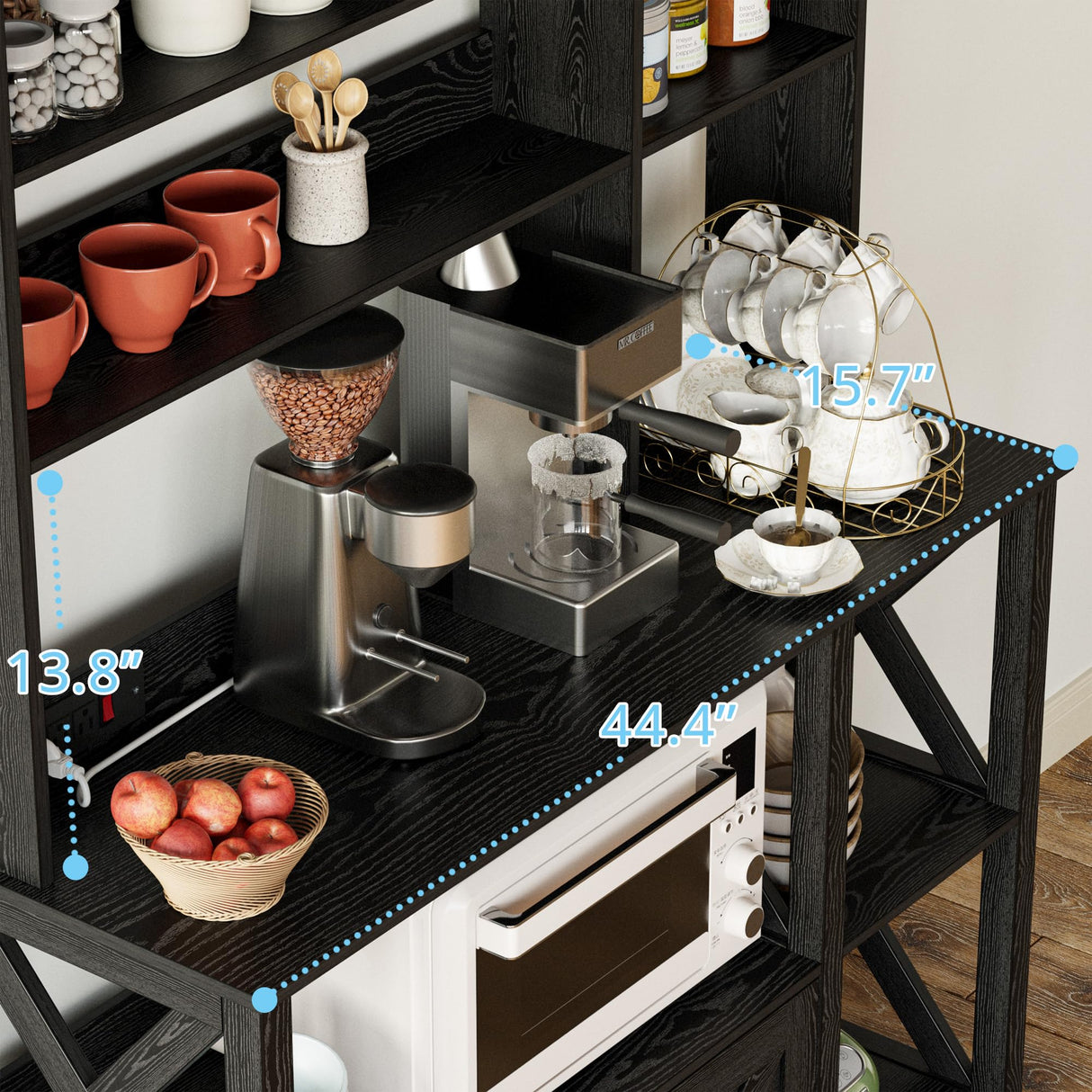 IRONCK Bakers Rack with Power Outlet, 45in Wide Coffee Bar Cabinet with Storage, 6-Tier Kitchen Storage with Doors, Microwave Stand for Kitchen, Dining Room IRONCK