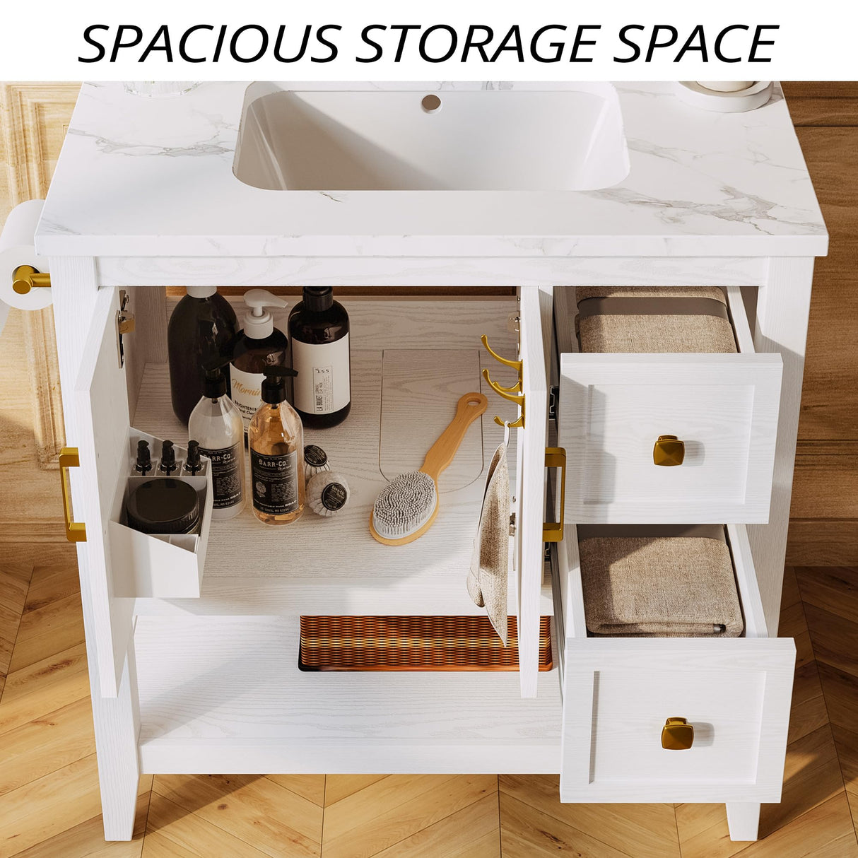 IRONCK Bathroom Vanity with Sink, 30" Bathroom Cabinet with 2 Drawers and Storage, Modern Bathroom Vanity Set, Easy Assembly IRONCK