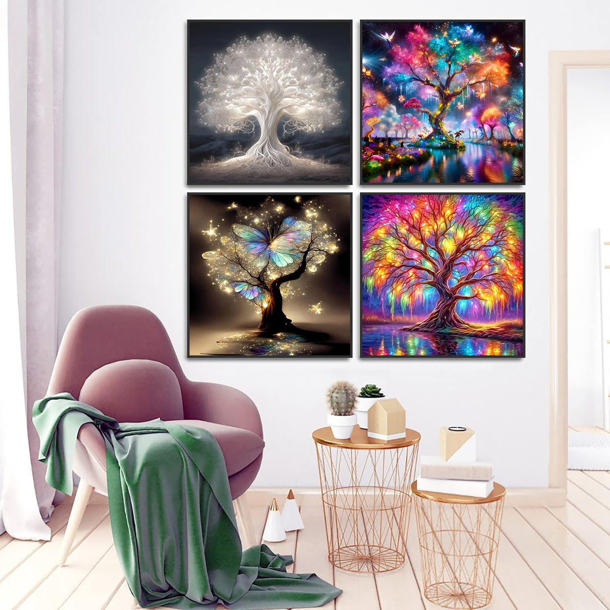 Meothan Diamond Art Kits for Adults, 4 Pack Diamond Painting Kits for Adults, 5D Round Full Drill Paint with Diamond Dots Art Crafts Painting Kit for Home Wall Decor Gift 12x12in (Tree of Life) Meothan