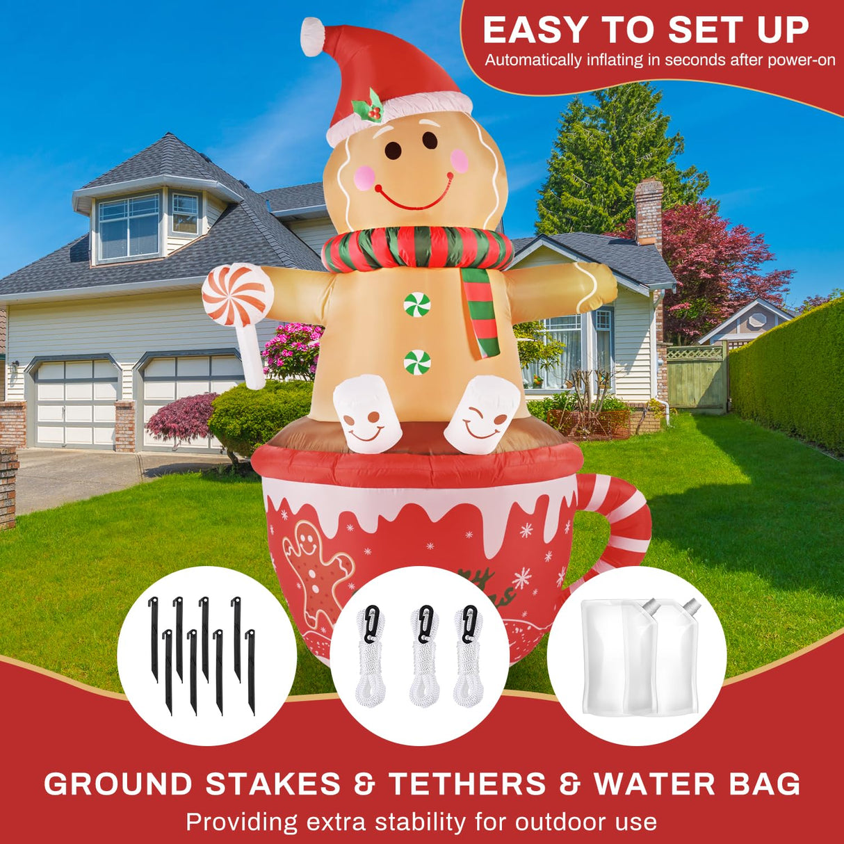 7.5 FT Christmas Inflatable Outdoor Decoration, Gingerbread Man Hot Cocoa Cup Christmas Blow up Yard Decorations with Buit-in LEDs, Gingerbread Inflatable Holiday Indoor Outdoor Party Patio Xmas Gifts Pattiumo