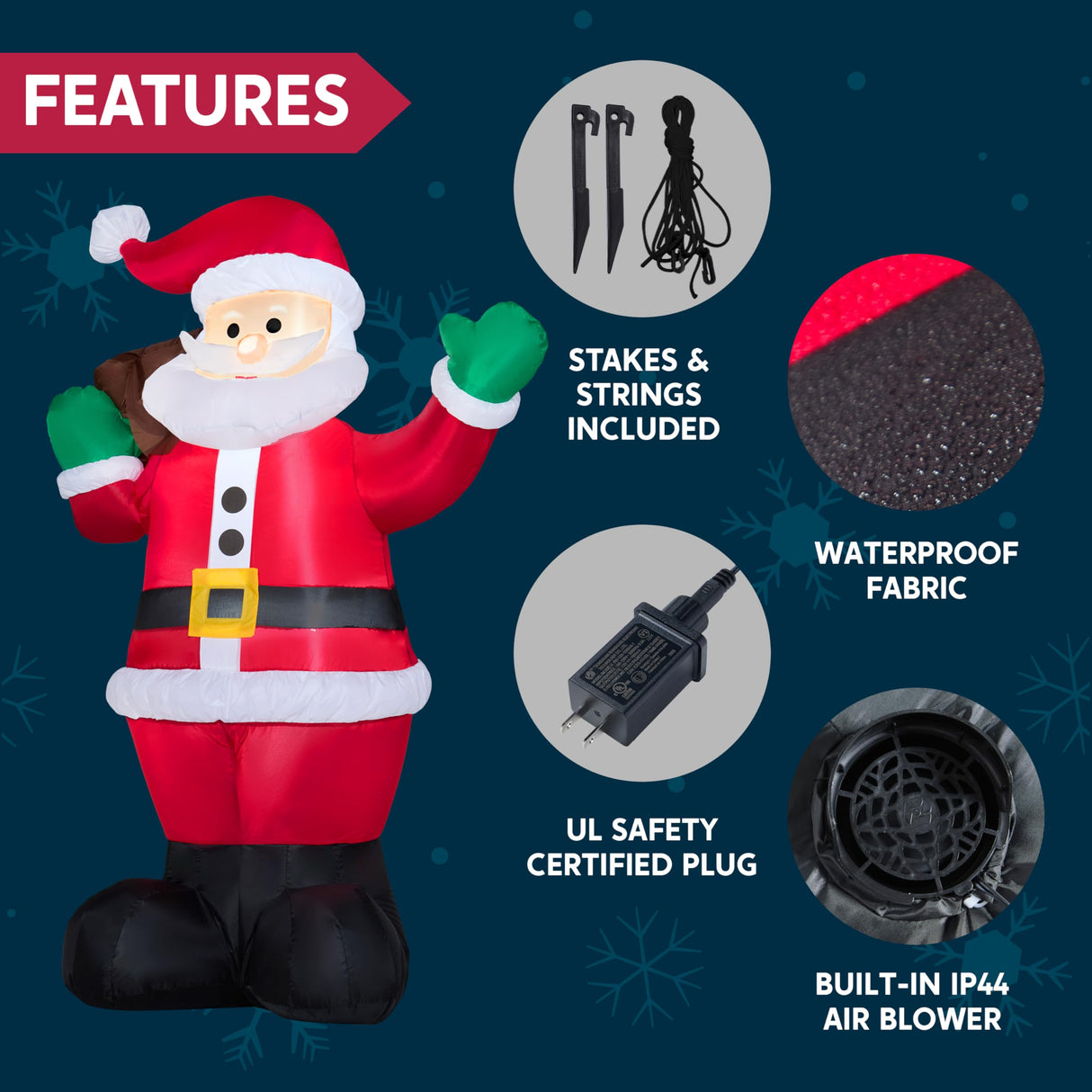 Joiedomi 6 FT Christmas Inflatable Santa with Gift Bag, Blow Up Xmas Inflatable Decorations with Build in LEDs for Christmas Decor, Yard Outdoor Garden Lawn Winter Decorations Joiedomi