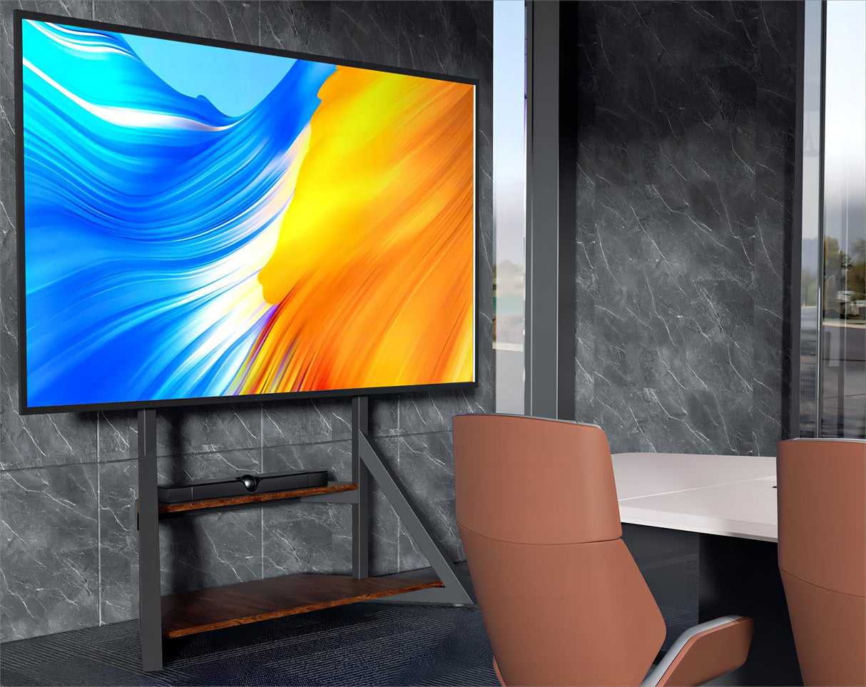 unho TV Stand with Mount, for 65 to 100 inch Large LCD/LED Flat Curved Screen Adjustable Heights Bracket Heavy Duty 2 Wooden Shelves Base VESA 800x600mm Max.Load Bearing 100kg unho