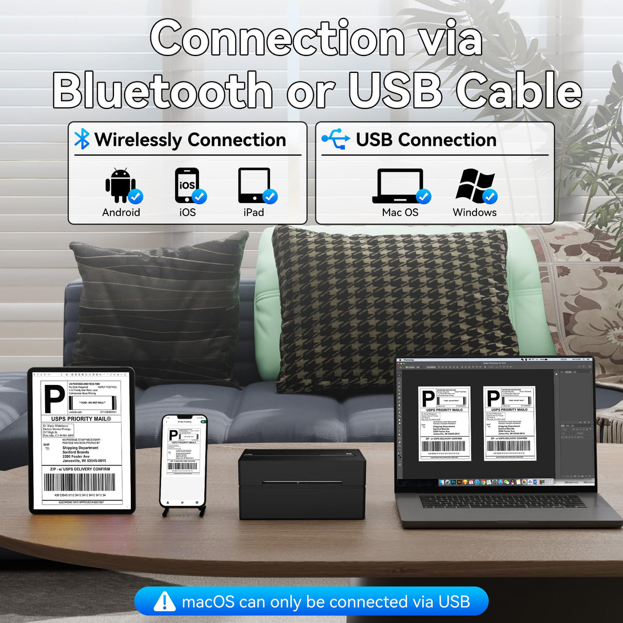 PeriPage Bluetooth Thermal Shipping Label Printer,Wireless 4x6 Shipping Label Printer for Shipping Packages,Support iPhone iPad Android Windows & Mac,Used for Amazon, Ebay,Shopify, Etsy, USPS. PeriPage