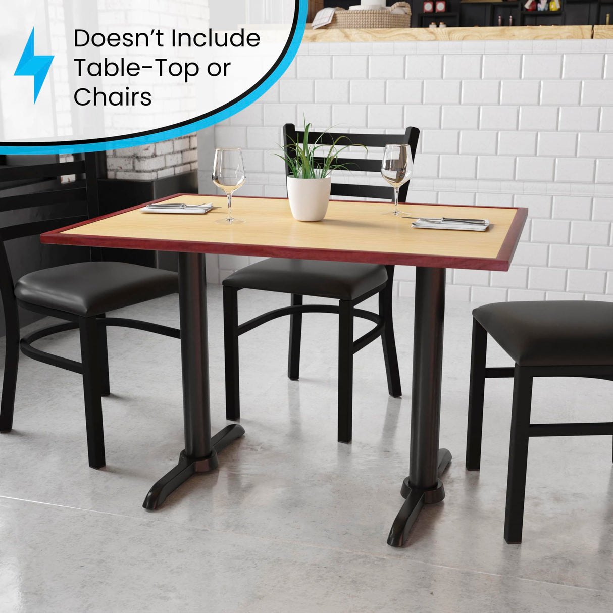 Flash Furniture 5" x 22" Restaurant Table T-Base with 3" Diameter Table Height Column, Commercial T-Base Cast Iron Restaurant Table Base, Black Flash Furniture