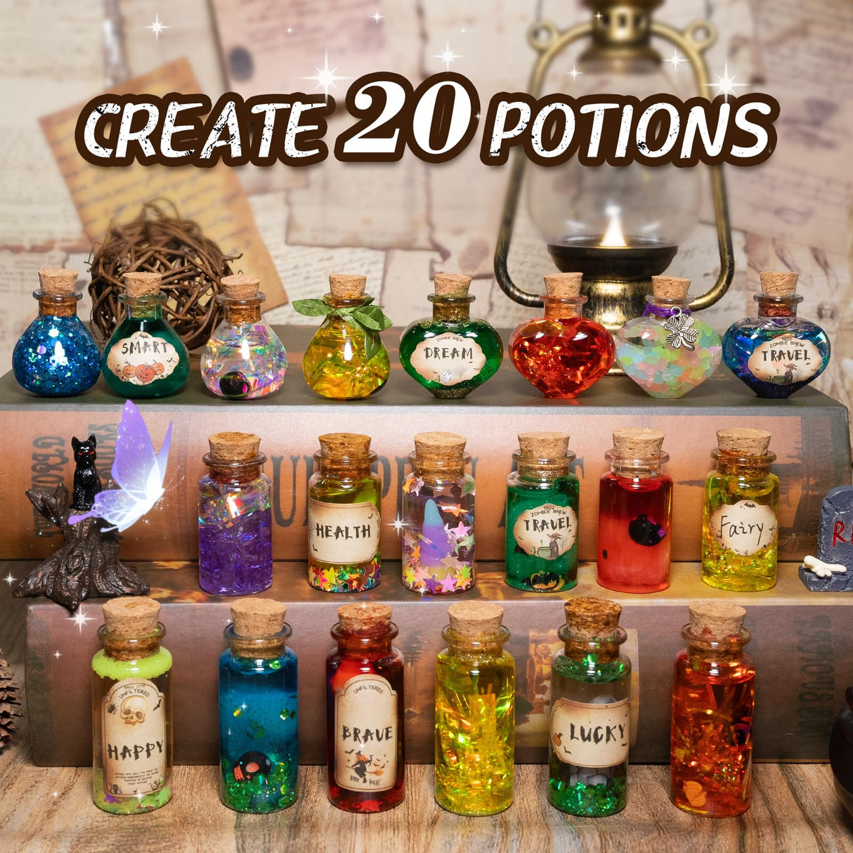 LDomet Magic Potions Kit for Kids - Mix 20 Fairy Dust Potion Bottles, Halloween Christmas Party Decorations, Creative Gift Craft Toy for Ages Boys Girls 6 7 8 9 10+ LDomet