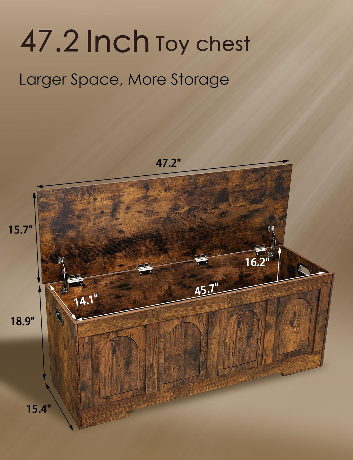 DINZI LVJ Storage Chest, 47.2”Wooden Storage Box with 2 Safety Hinges, Entryway Shoe Bench with Flip-Top, Large Trunk for Living Room, Bedroom, Easy Assembly, Rustic Brown DINZI LVJ