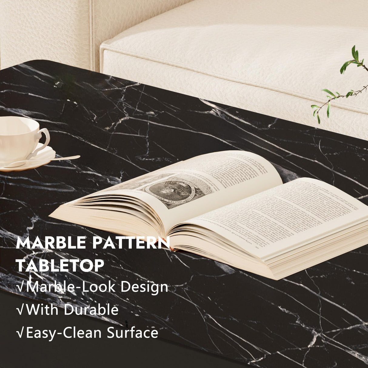 Gun Safe with Biometric Lock, Biometric Fingerprint Gun Safe for Rifles and Pistols, Hidden Gun Storage for Jewelry Money Rifles Pistols and Ammo, Use as Coffe Table (Black Marble Wood) Xyvaly