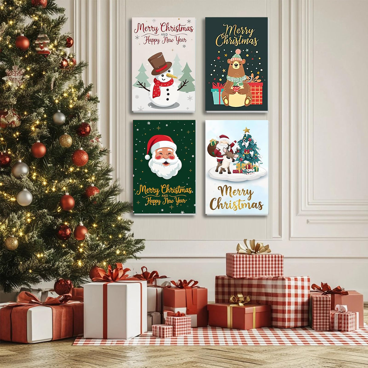 4 Pack Paint by Number for Adults, Christmas Paint by Numbers Kit for Adults Beginners, Easy DIY Acrylic Painting by Number Kits for Gifts Home Decor 8x12 Inch hkejoi