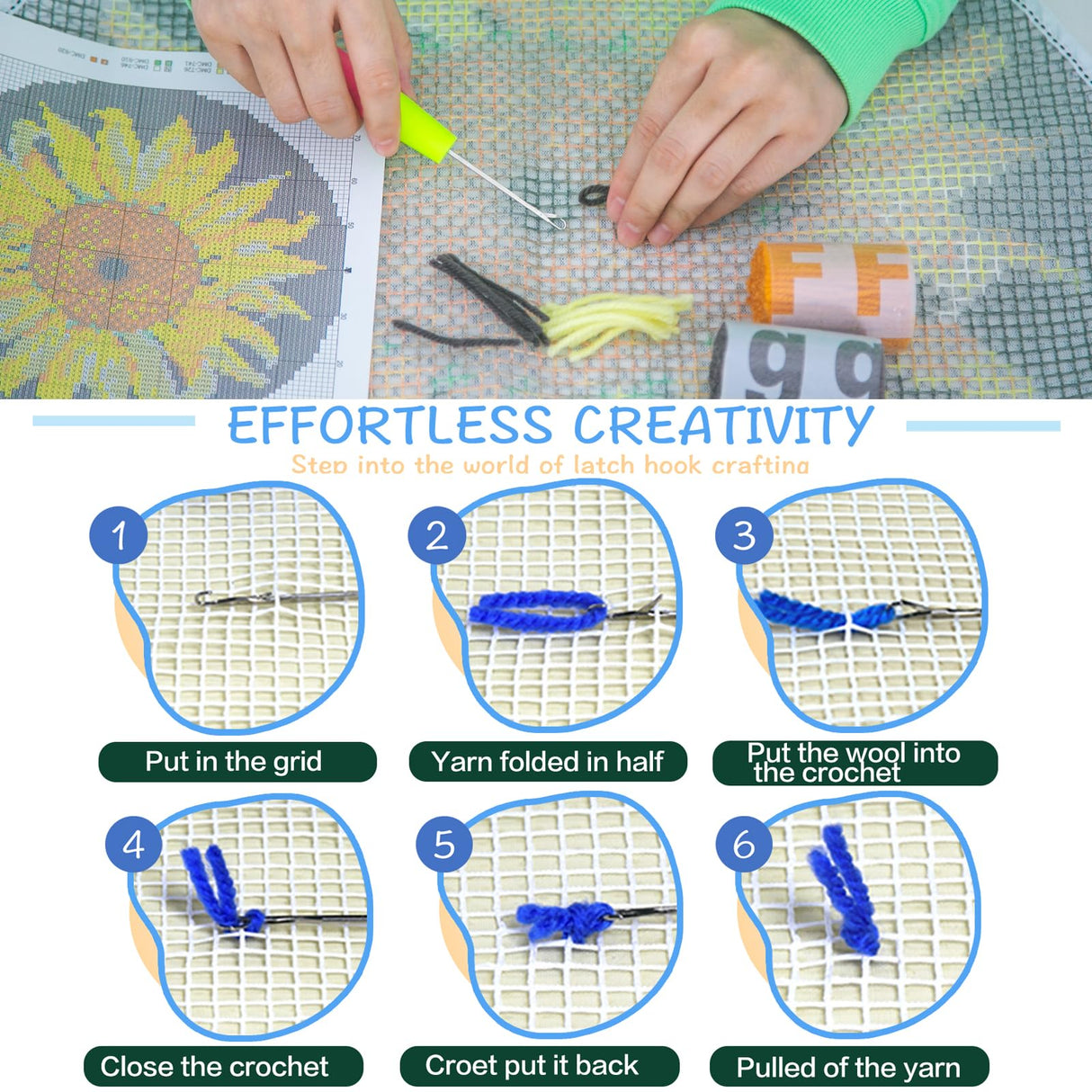 MIAOLLUN Hummingbird Flower Latch Hook Kits for Adults Kids, DIY Bird Pre-Printed Canvas Rug Cushion Making Craft Embroidery Crochet Yarn Kit 52X38cm MIAOLLUN