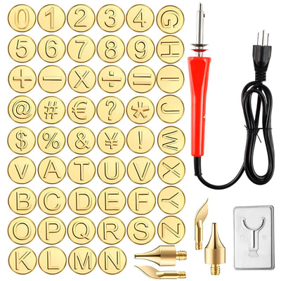 Wood Burning Tip Set, 26 Letters Wood Burning Tip Kit Copper Letter Number Soldering Iron Stencils DIY Embossing Carving Head Tools Wood Burning Set for DIY Embossing and Carving Crafts Wood Burning