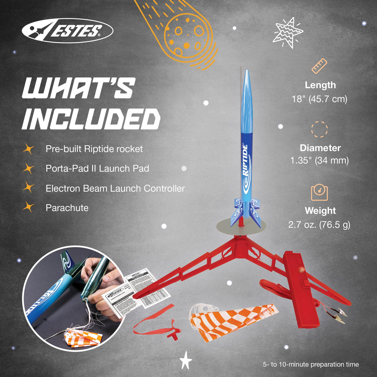 Estes 1403 Riptide Rocket Launch Set, Prebuilt Beginner Flying-Rocket-Model Set for Ages 10+, Includes Launch Pad System Estes