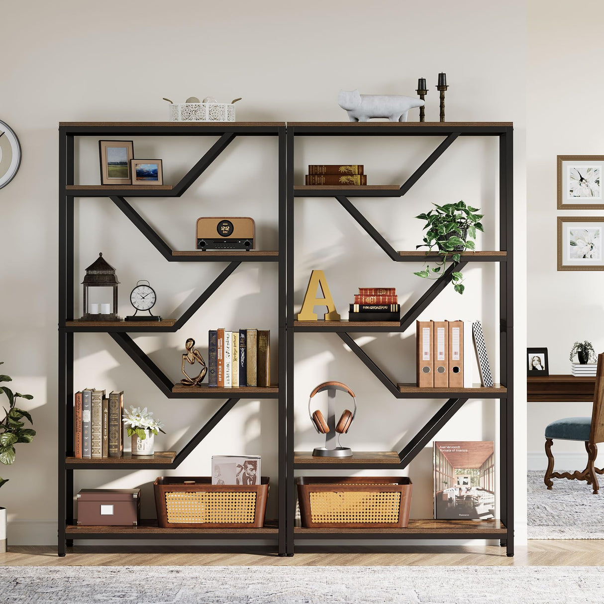 Tribesigns 6-Tier Bookshelf, 72-Inch Tall Industrial Open Storage Organizer, Freestanding Wood Display Rack with Metal Frame for Living Room, Bedroom, Home Office, Rustic Brown and Black Tribesigns