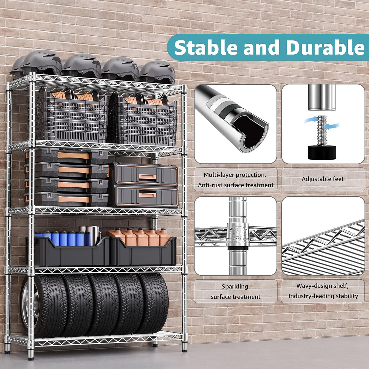 M MZG 1750 LBS Storage Shelves 5-Tier Utility Shelving Unit Steel Organizer Wire Rack for Home,Kitchen,Office,Garage, Capacity 17.7" D x 47.2" W x 72.3" H M MZG