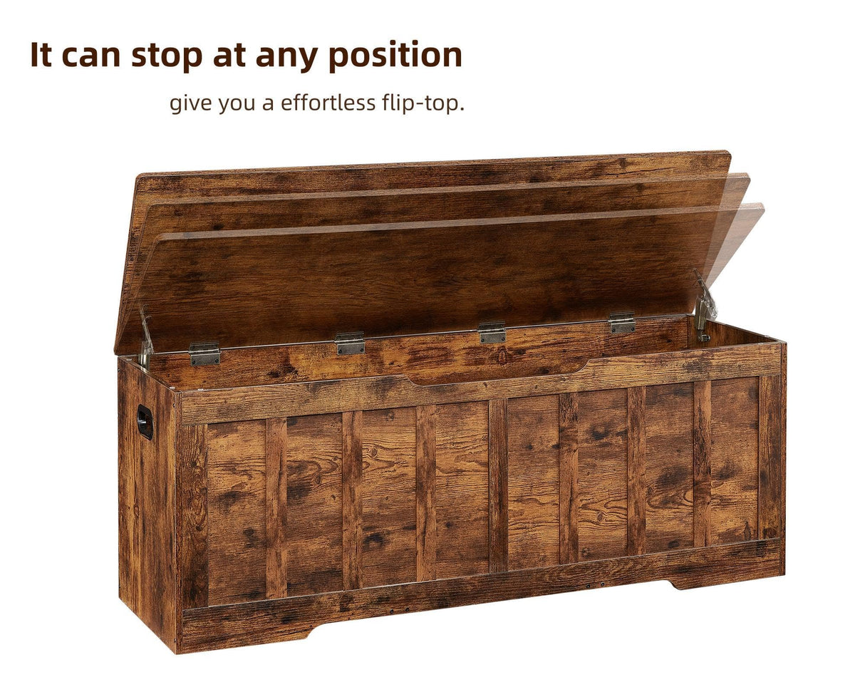 VANKILEY 51.2"Storage chest extra large,storage bench with 2 safety hinges,Shoe Bench,51.2*15.7*19.1inches,wooden trunk for bedroom,livingroom,entryway,Supports 220 lb,Easy Assembly(Rustic brown) VANKILEY