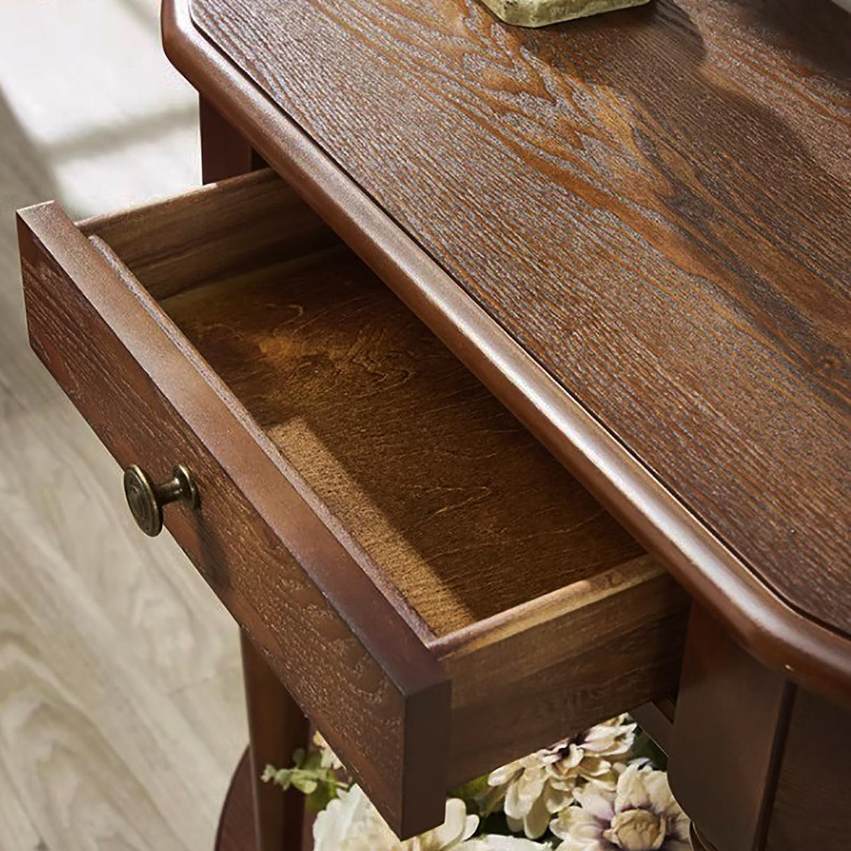 Mid-Century Console Table,Solid Wood Half Moon Table For Entryway Hallway Porch,Half Circle Table With Storage Drawer,Wooden Wall Sofa Table Small Accent Table(24"L x 12"W x 31"H, Cherry Wood) SUZEPER