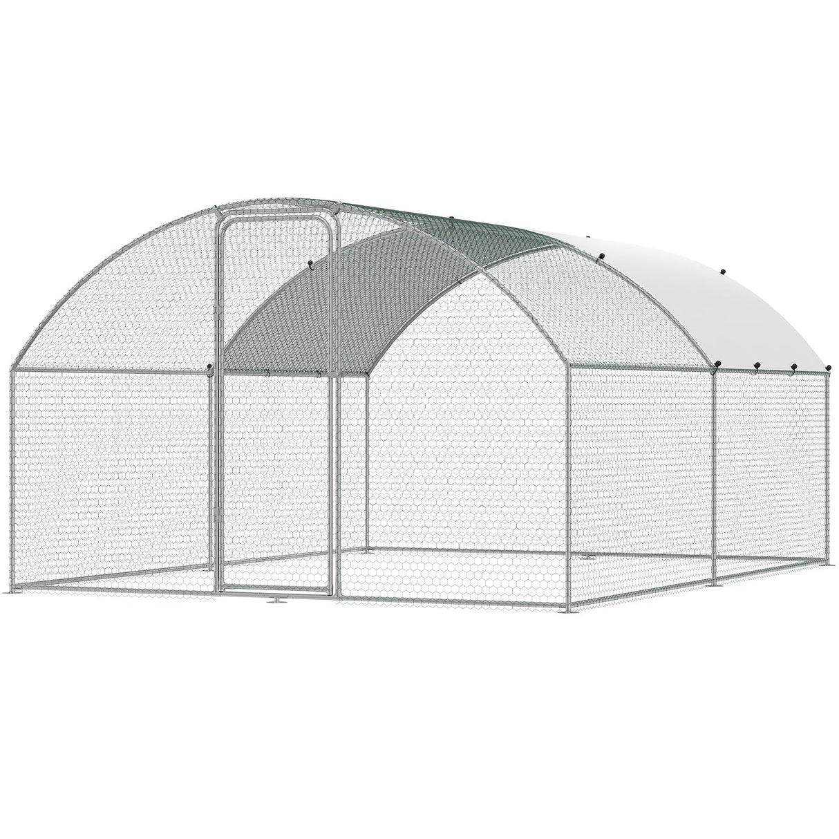 VEVOR Large Metal Chicken Coop with Run, Walkin Poultry Cage for Yard with Waterproof Cover, 13.1 x 9.8 x 6.4 ft Peaked Hen House, Duck and Rabbit, Silver, Spire Roof VEVOR