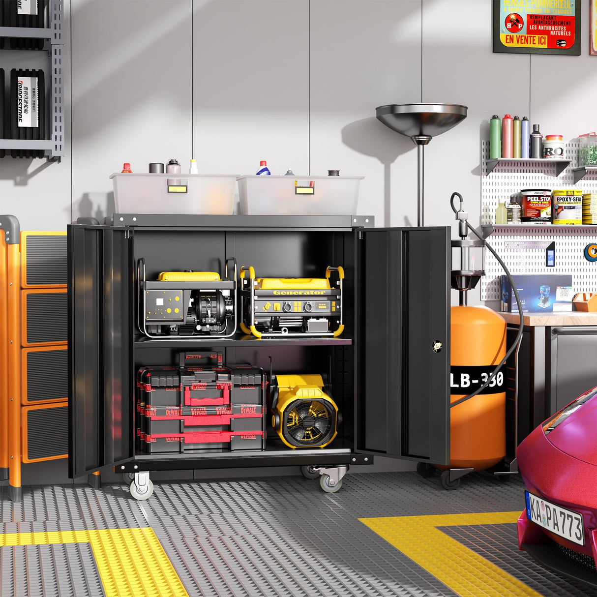 Greenvelly Metal Cabinet with Wheels,Black 36" Rolling Storage Cabinet with Locking Doors and Adjustable Shelves,Small Metal Garage Storage Cabinet with Wheels for Home,Kitchen,Office,Warehouse Greenvelly