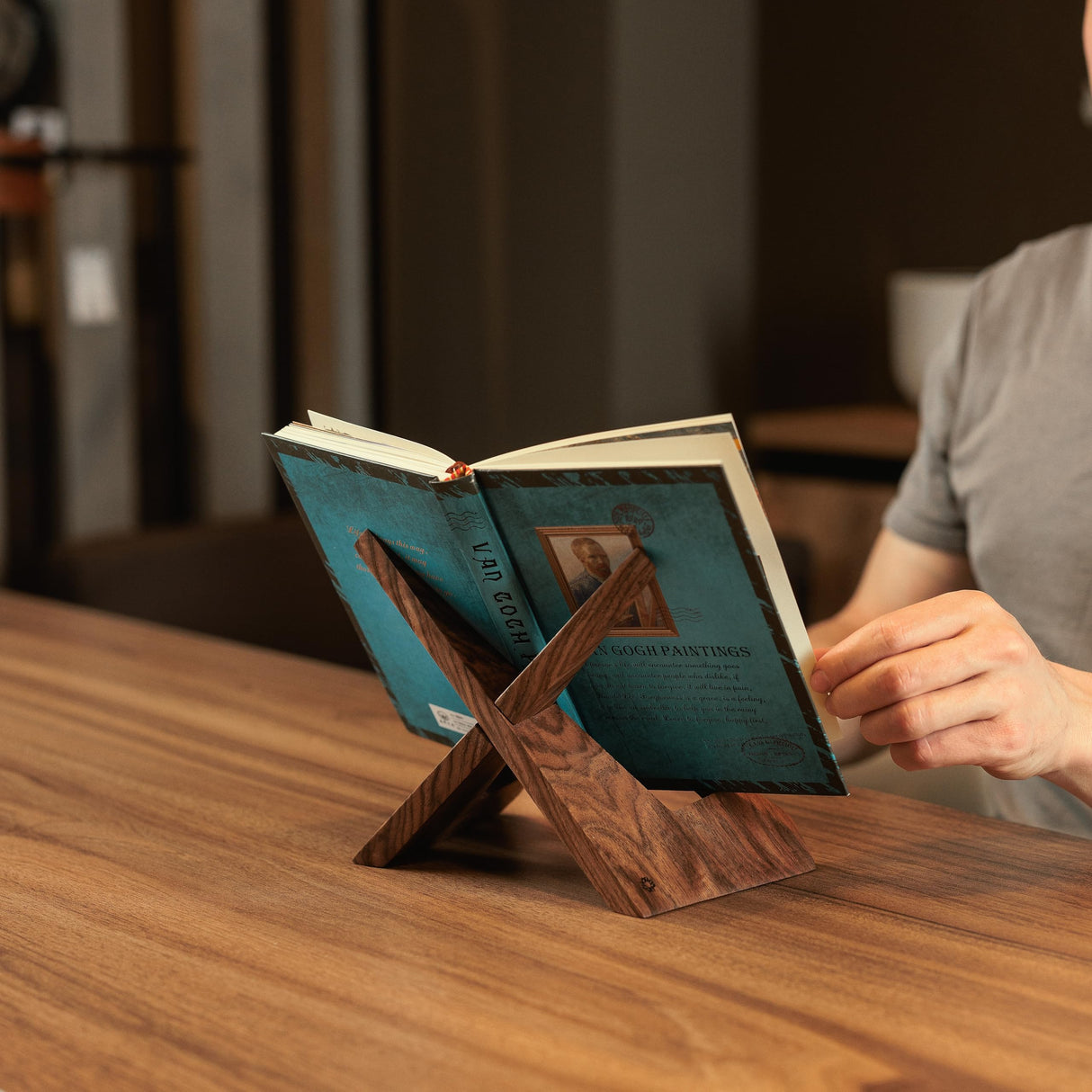 TILISMA Wooden Cook Book Stand β Handmade Walnut Cookbook Holder for Reading Hands Free β Plate Stand for Kitchen Counter β Reading Accessories for Kitchen βHolder for Recepies, Books, Ipad and Tablet TILISMA