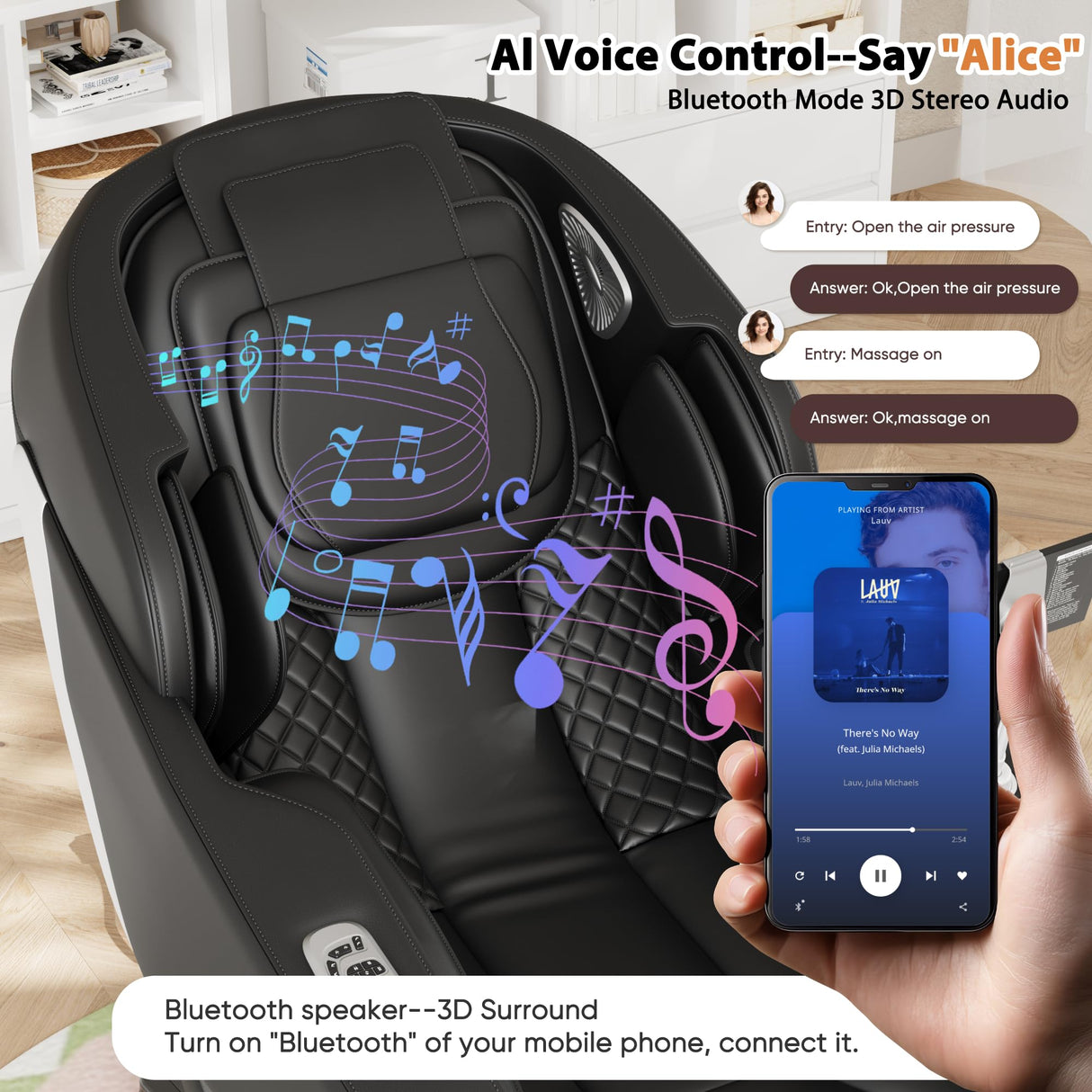 Shahoo Zero Gravity Full Body Massage Chair with SL-Track, AI Voice Control & Heating – Auto Body Scan, Air Compression Foot Massage, 8 Auto Programs Shahoo