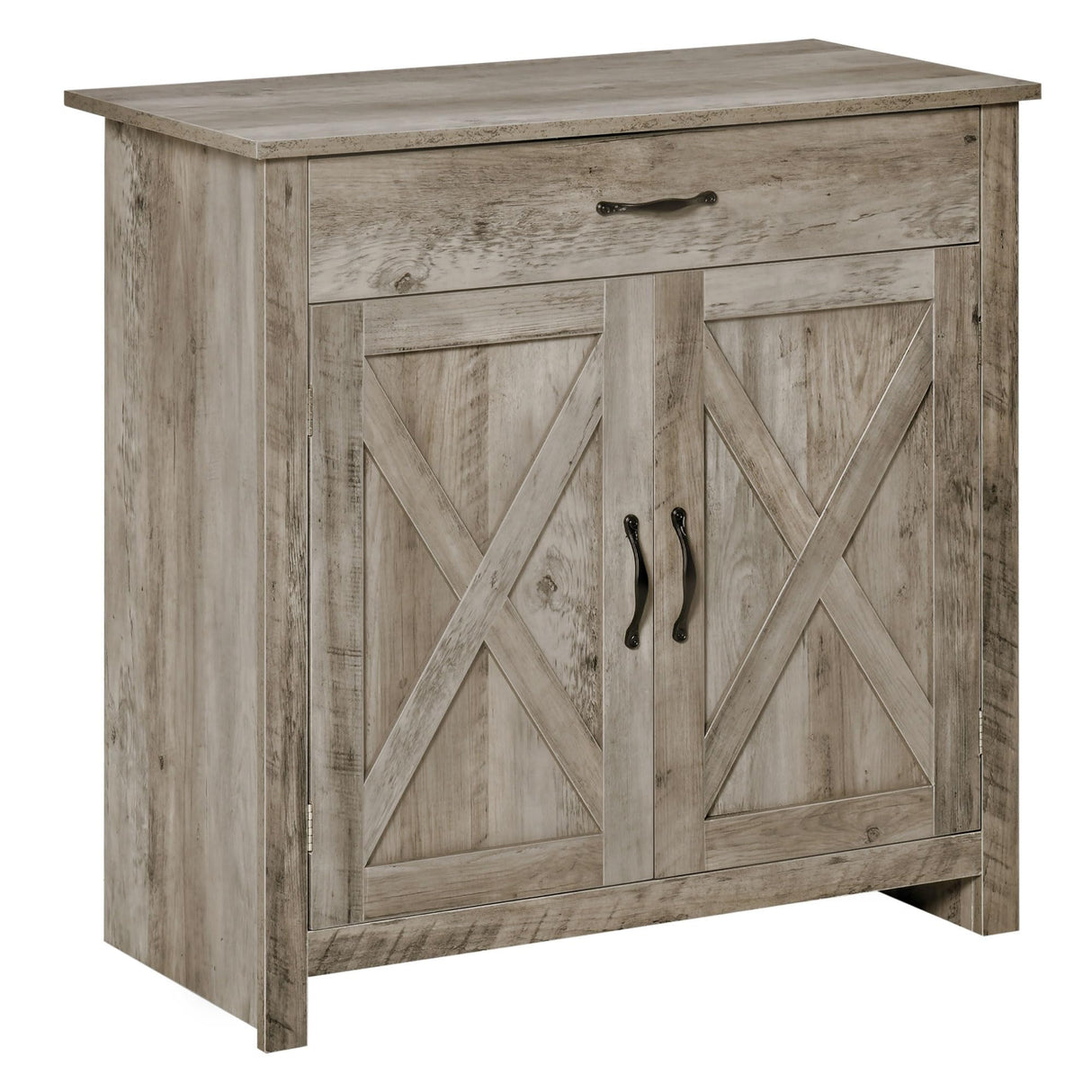 HOMCOM Farmhouse Sideboard Buffet Cabinet, Barn Door Coffee Bar Cabinet with Drawer and Adjustable Shelf, Kitchen Cabinet for Living Room, Entryway, Gray HOMCOM