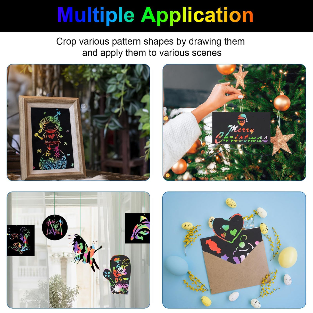 Cityrosy Scratch Art Paper Rainbow Sets 100 Pcs-Black Magic Scratch Off Craft Set for Kids Classroom Supplies Kits for Age 3-12 Kids Party Games Cityrosy