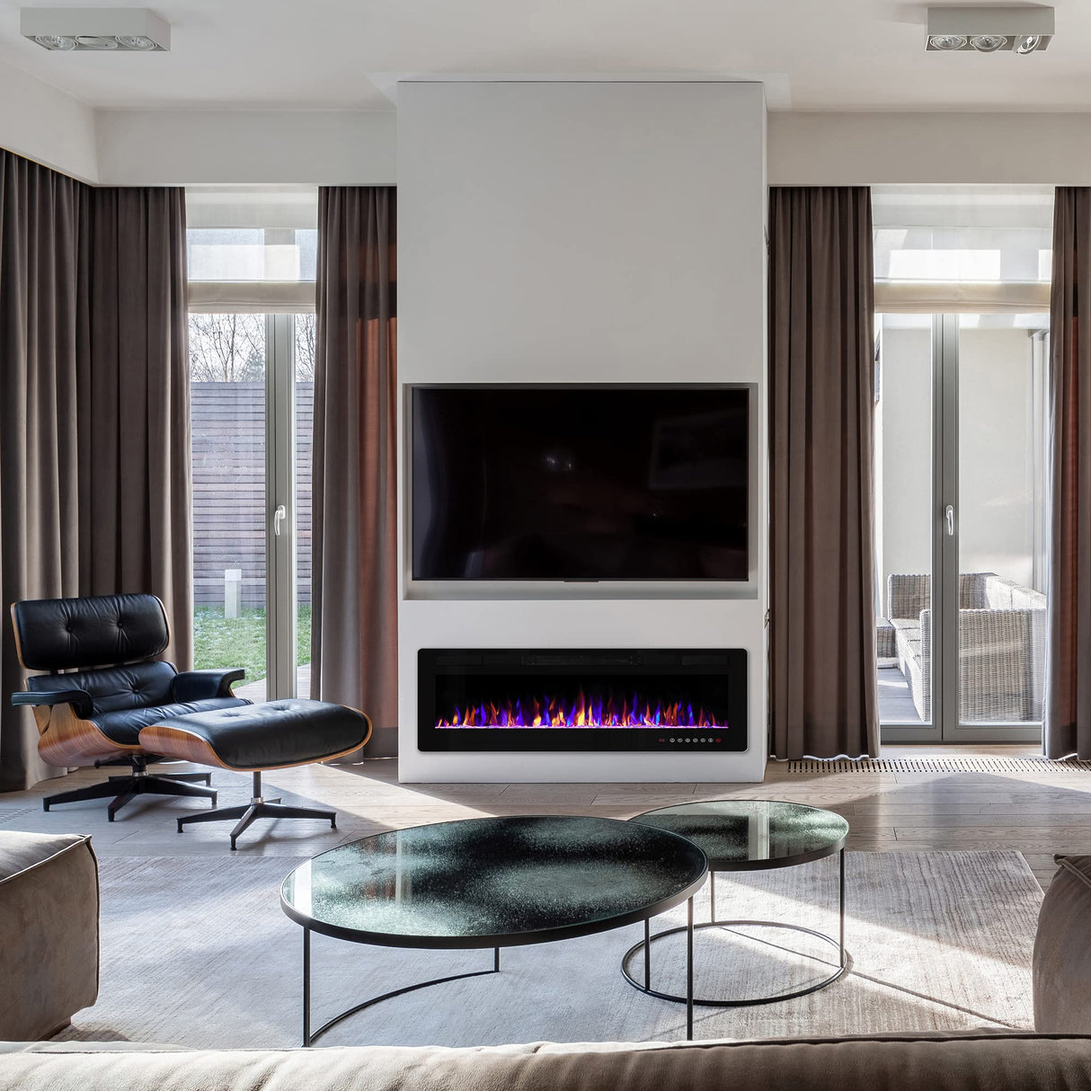 Electactic 60 inches Electric Fireplace Recessed and Wall Mounted, Fireplace Heater and Linear Fireplace, with Timer, Remote Control, Adjustable Flame Color, 750w/1500w, Black Electactic