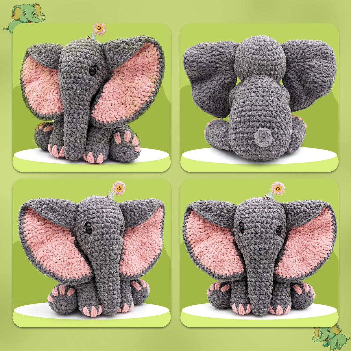 CODGP Crochet Kit,13in Crochet Animal Kit Elephant,Crochet Starter Kit Gift for Adults Kids with Yarn Sets,Amigurumi Crochet Kits with Step-by-Step Video Tutorials CODGP