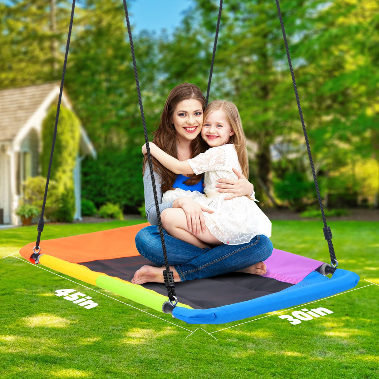 Hapfan 9.5' Tall Swing Sets for Backyard with Platform Swing, Heavy Duty Metal Swingset Outdoor for Kids with Trapeze Swing Bar, Belt Swing and Rectangle Swing Hapfan