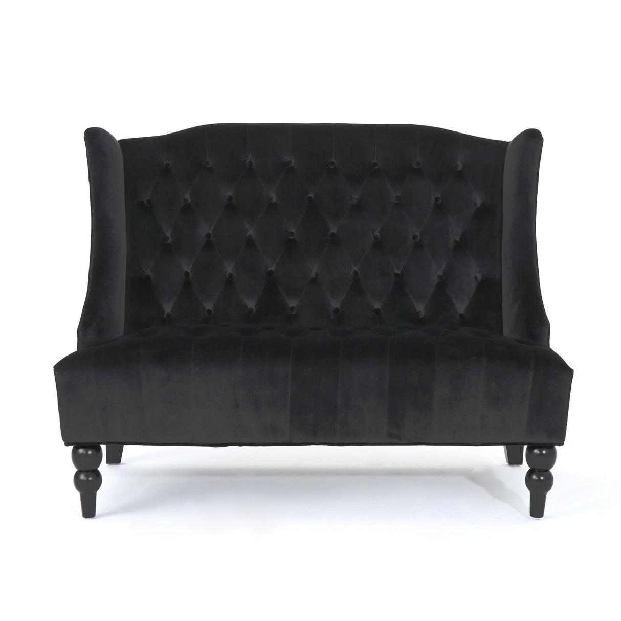 Christopher Knight Home Leora Modern Glam Tufted Velvet Wingback Loveseat, Black / Dark Brown Christopher Knight Home