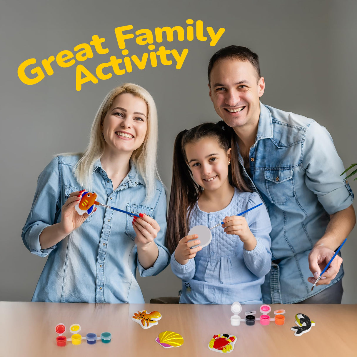 ArtCreativity Ocean Animals Plaster Painting Kit for Kids - 6 Aquatic Plaster Figurines, 2 Paint Sets, 2 Brushes, and 6 Circle Magnets for Display - 8 Different Paint Colors - Kids Painting Set ArtCreativity