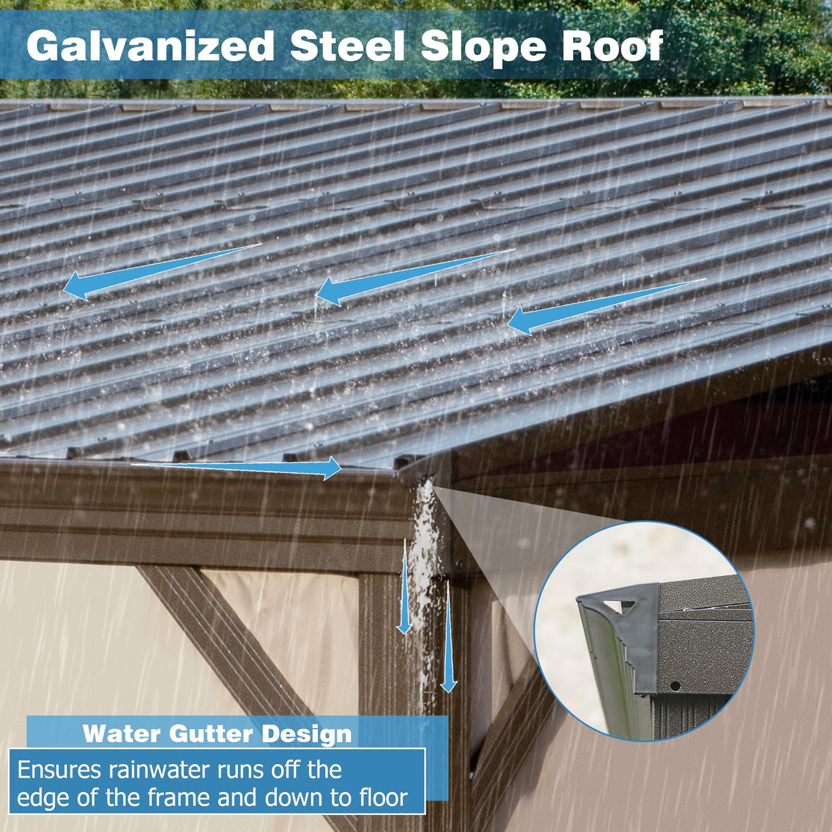 SHPAI 12’ x 16’ Lean to Gazebo, Outdoor Wall Mounted Gazebo Aluminum Frame, Hardtop Pergola with Galvanized Steel Sloping Roof for Patio Deck Garden Backyard, Curtain and Netting Included SHPAI