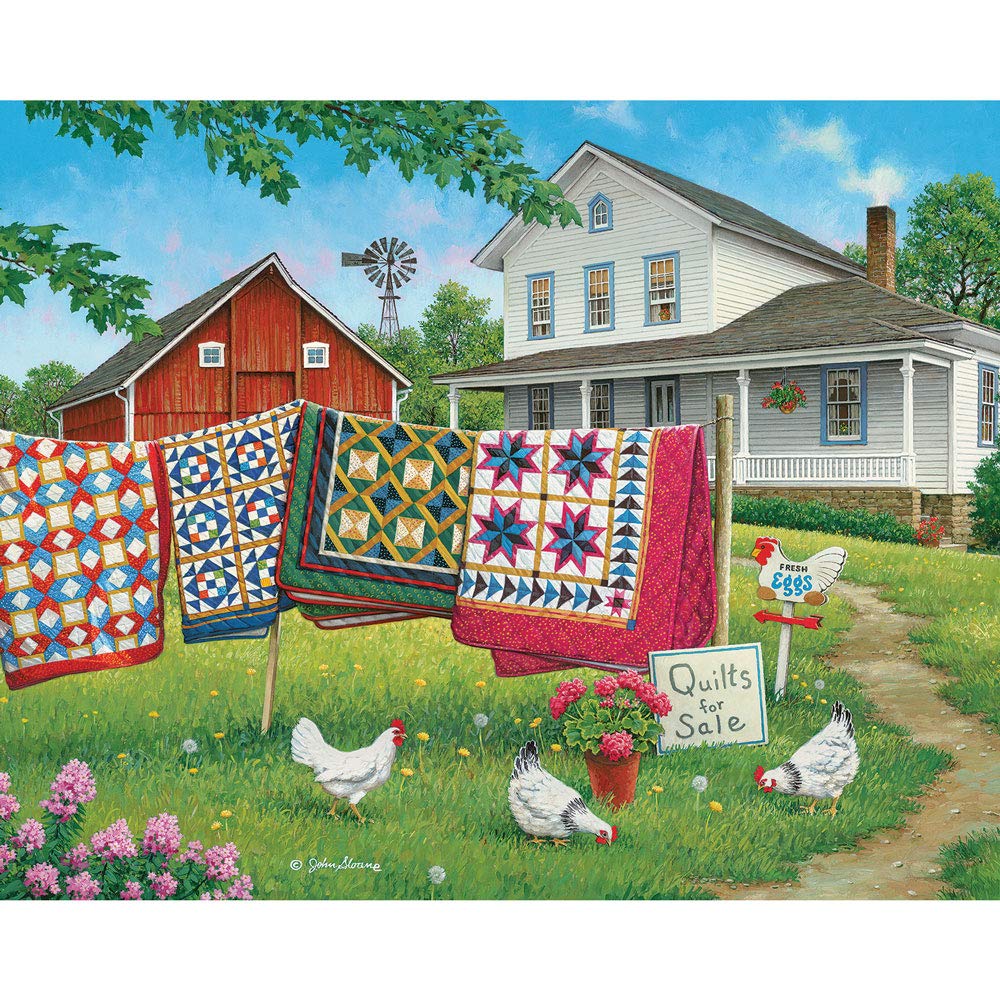 Bits and Pieces – 300 Piece Jigsaw Puzzle for Adults – Fresh Eggs and More - Classic Farmhouse Quilt Jigsaw Puzzle by Artist John Sloane, Completed Puzzle Size: 18" x 24" Bits and Pieces