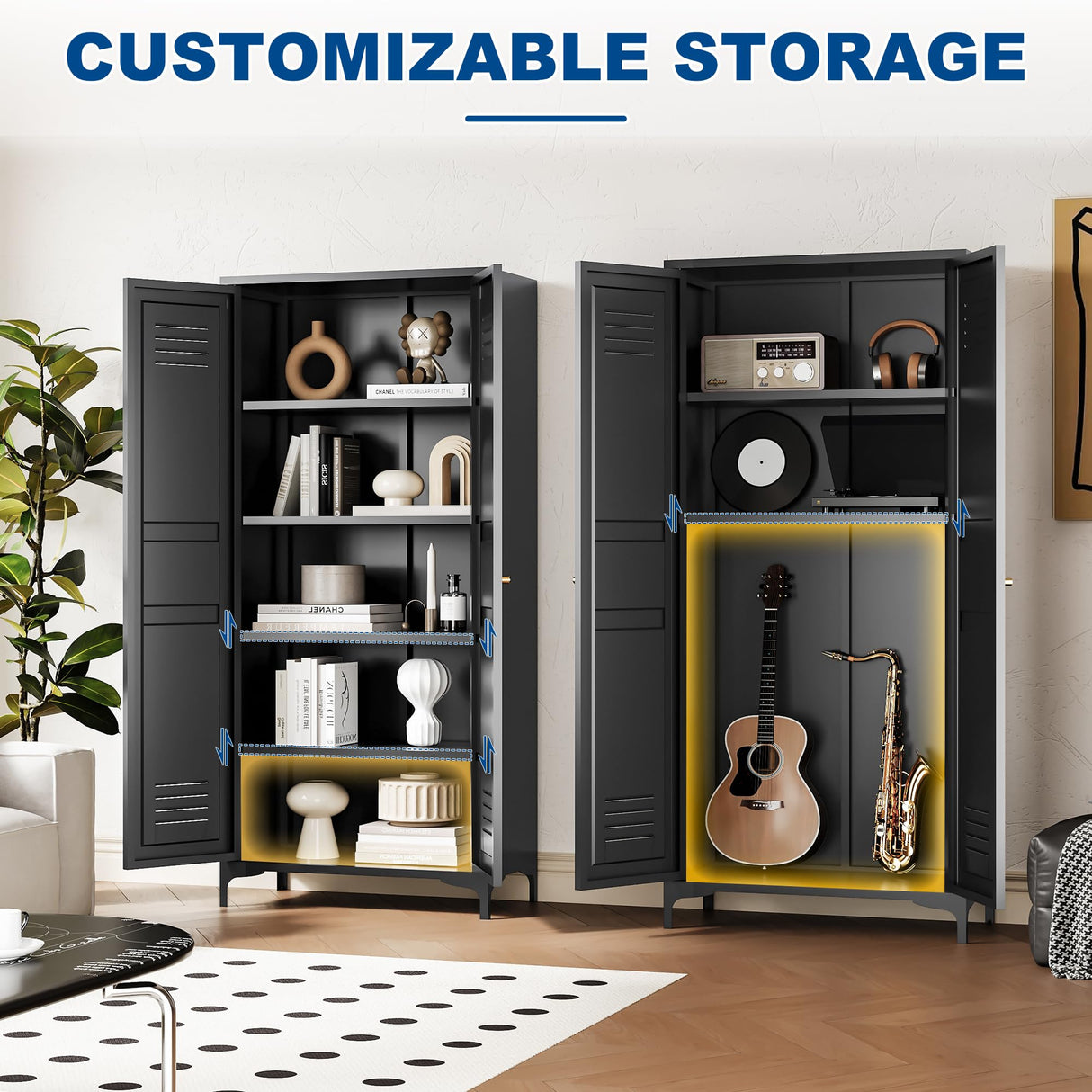 Fesbos Metal Storage Cabinet-61” Tall Steel File Cabinets with Doors and 4 Adjustable Shelves-Black Steel Storage Cabinet for Home,Kitchen, School, Office, Garage Fesbos