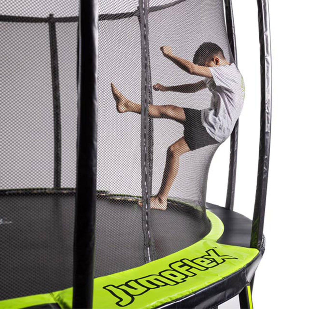 JumpFlex Large Round Recreational Backyard Trampoline & Net, 12 ft, Green/Black Jumpflex