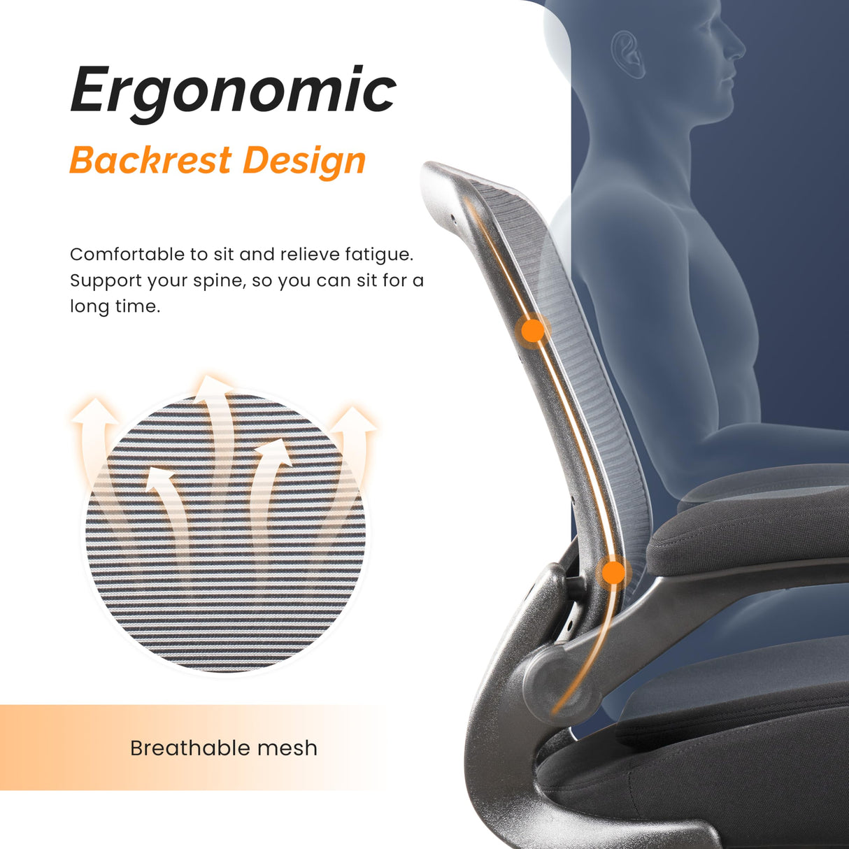 BOJUZIJA Drafting Chair Tall Office Chair, Ergonomic Standing Desk Computer Stools with, Flip-up Armrests, Adjustable Height and Big Foot-Ring, Comfortable Double Seat Cushion Foam Seat(Balck) BOJUZIJA