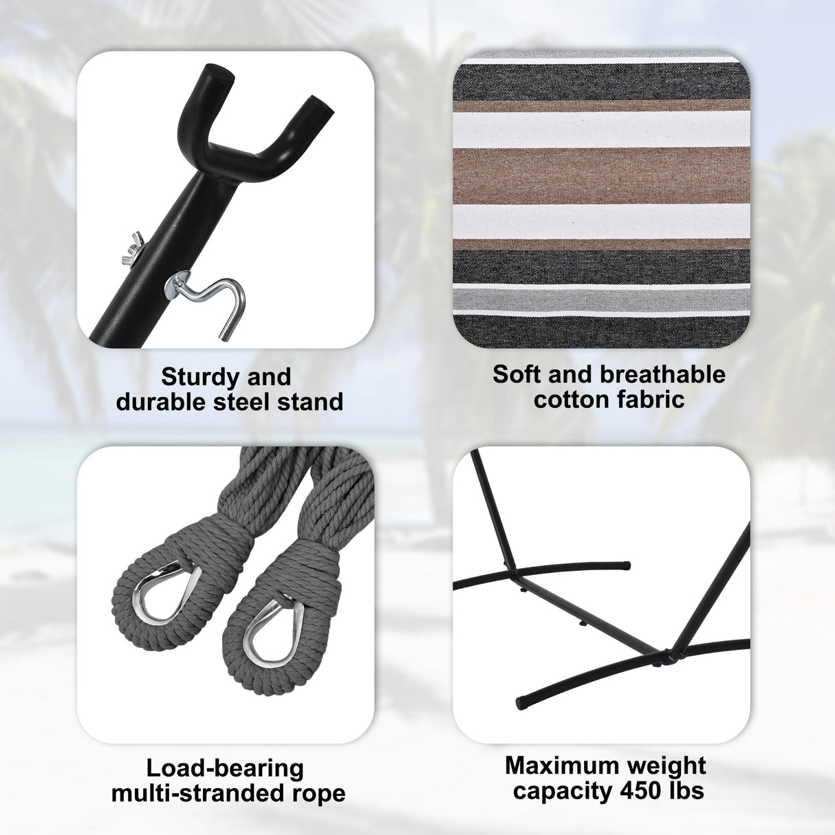 Prime Garden Hammock with Stand for Outside, Heavy Duty Space Saving Steel Stand with 450 lb Capacity, Double Hammock with Portable Carrying Bag, Hamacas Para Adultos for Outdoors, Patio, Garden, Yard Prime Garden