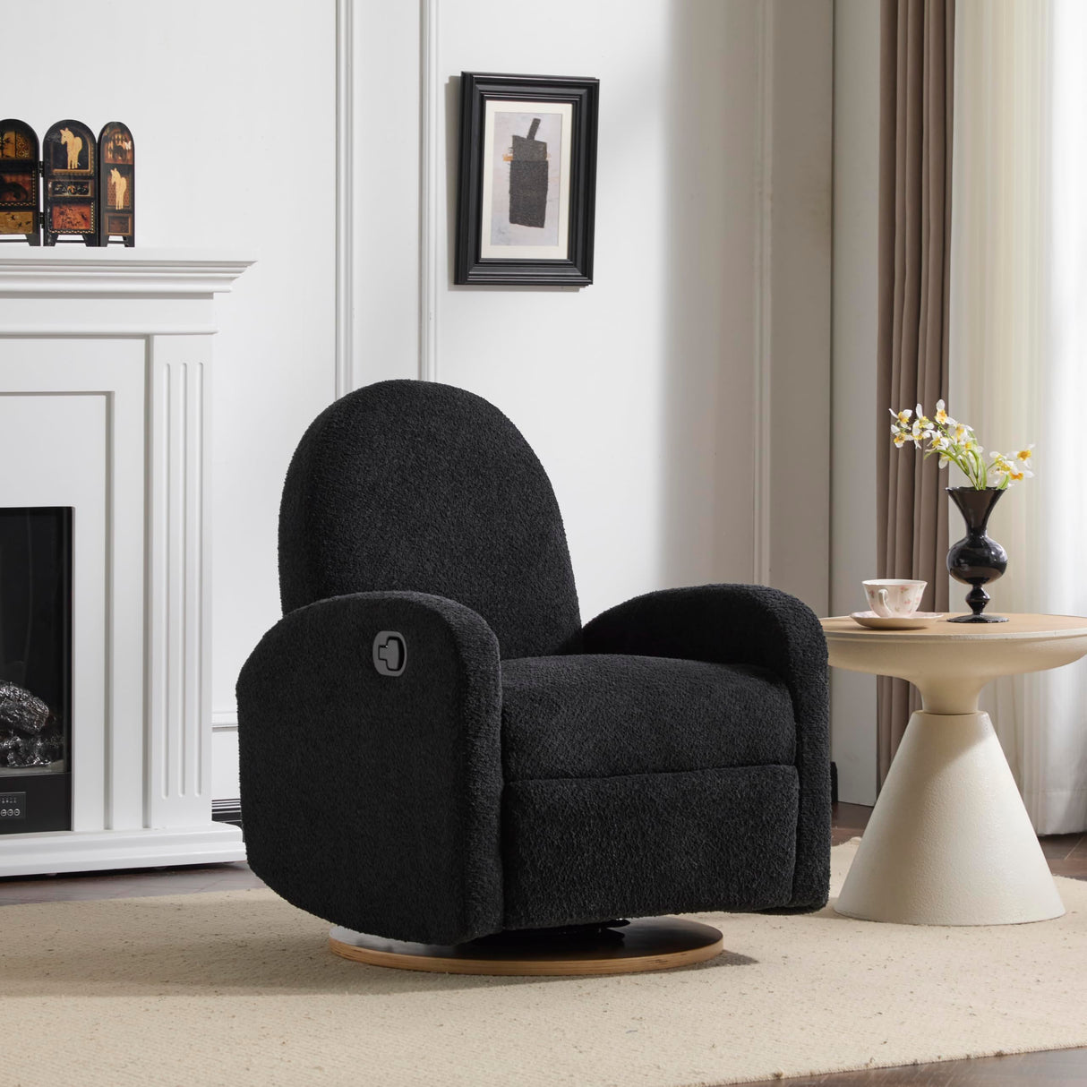 Christopher Knight Home Sidney Fabric Upholstered 360° Swivel Chair, Boucle Push-Back Recliner, Solid Wood Glider Recliner with Rotation, Living Room Lounge Sofa, Adjustable Comfy Reading Chair,Black Christopher Knight Home