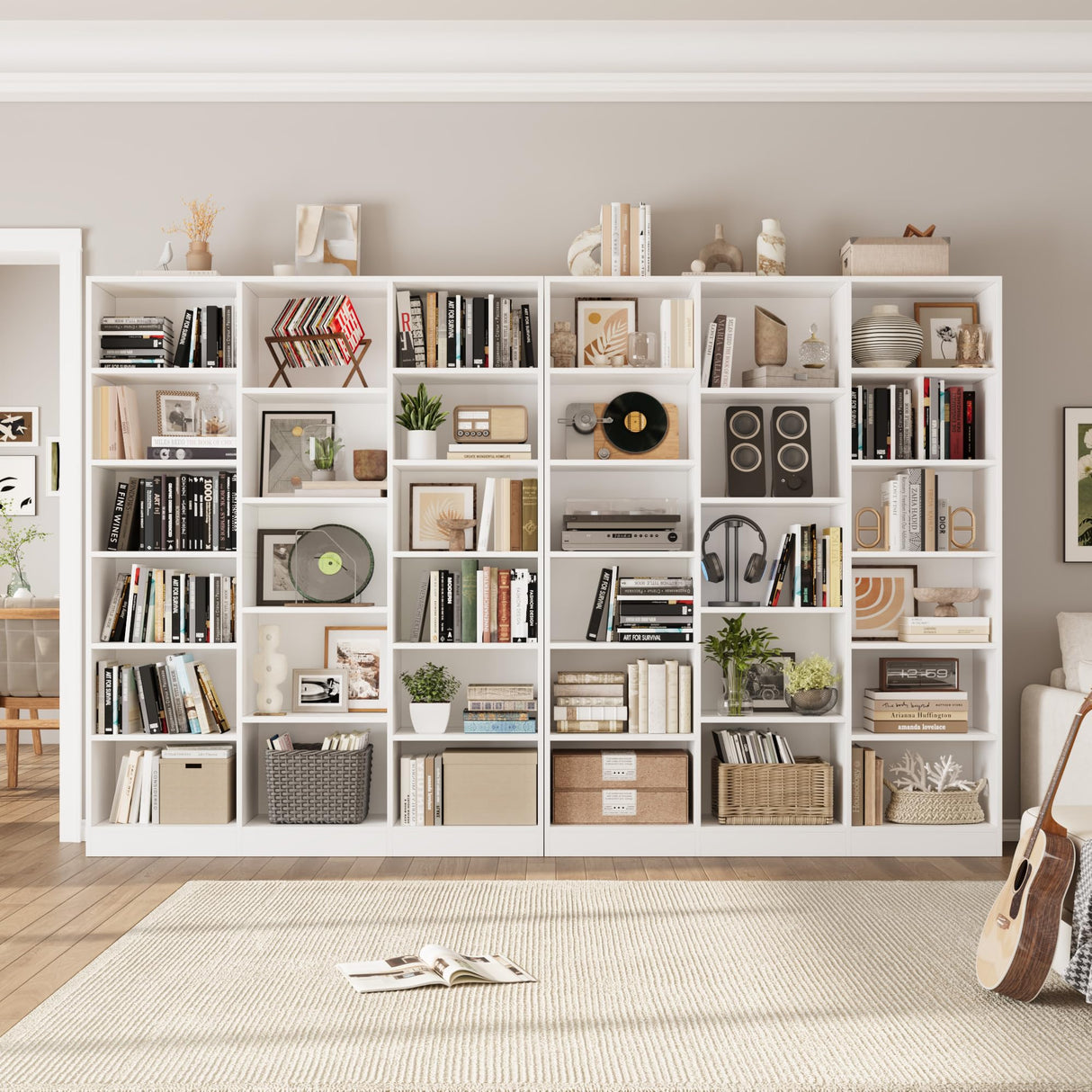 FACBOTALL Triple Wide Bookshelf, 6 Tier Large Bookshelf, Bookcase with 17 Open Display Shelves, 74'' Tall Bookcases and Bookshelves for Living Room, Home Office, Library, White FACBOTALL