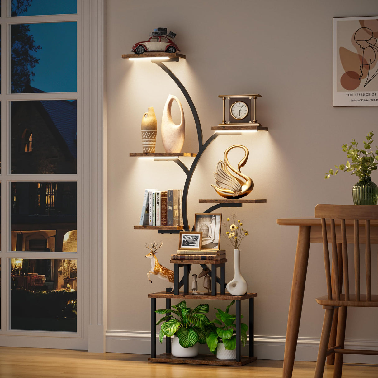 POZILAN 8 Tier Corner Shelf with LED Light, 62.2” Tall Display Shelf, Corner LED Bookshelf Display Cabinet Case with Lights, Collectibles Display Shelf for Living Room,Bedroom Decor POZILAN