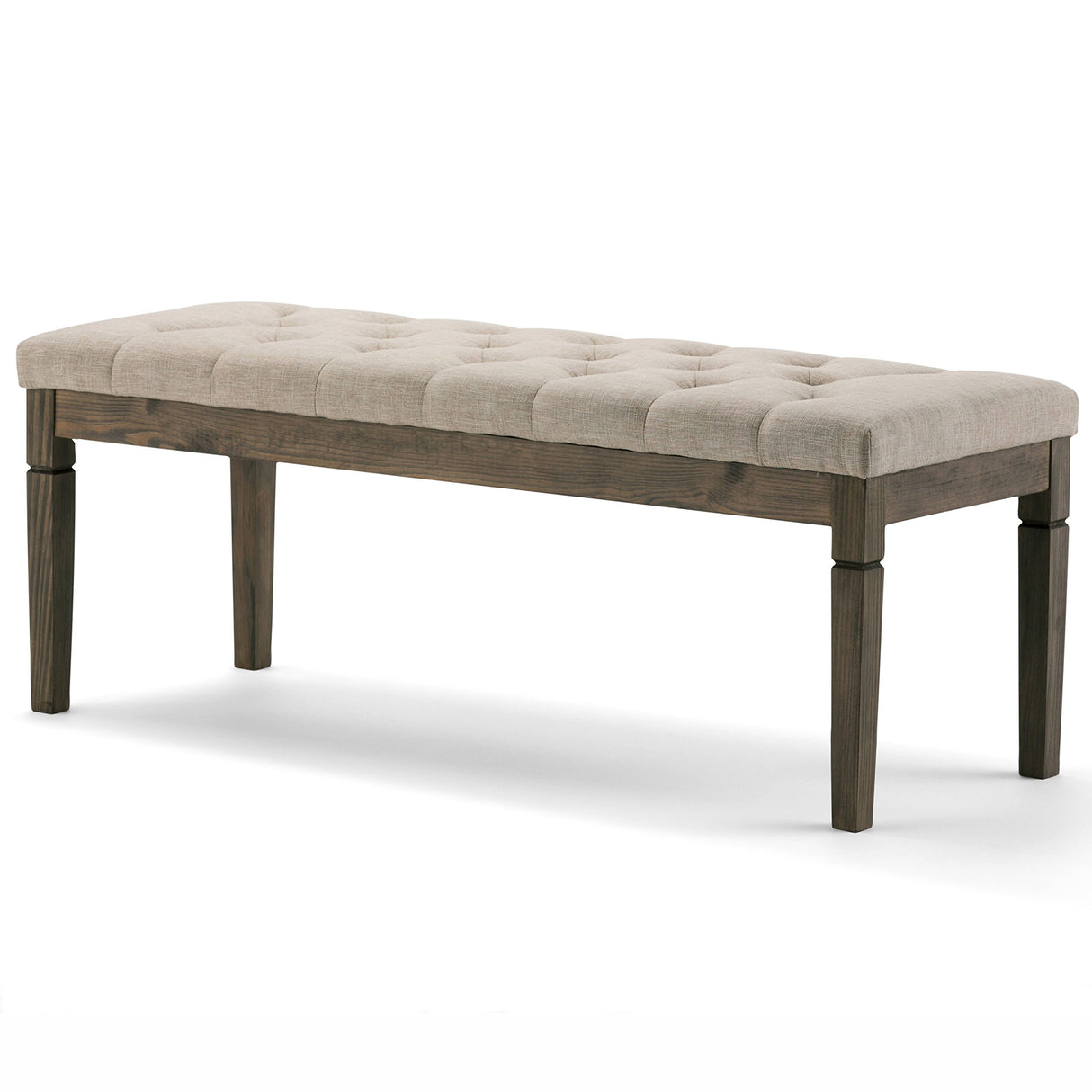 SIMPLIHOME Waverly Wide Traditional Rectangle Tufted Ottoman Bench Linen Look Fabric, Assembled, for The Living Room and Bedroom, 48 inch, Natural SIMPLIHOME