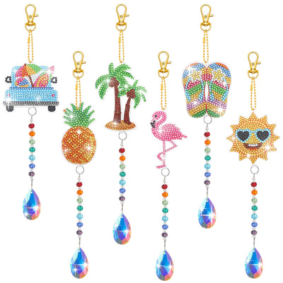 Wesiti 6 Pcs Summer Diamond Art Kits Double Sided Diamond Art Suncatchers Painting Wind Chimes Hanging Ornaments with Crystal Pendant for Adults Kids Summer Beach Home Window Decor DIY Craft
