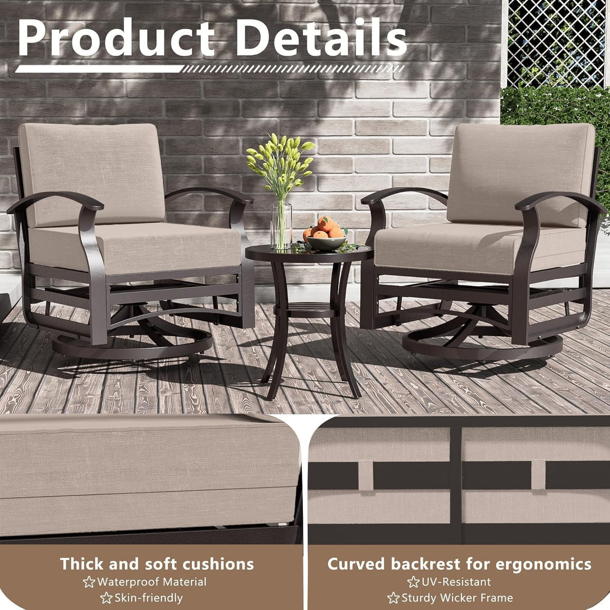 ASJMR 10-seat Aluminum Patio Furniture Set, L-Shaped Sectional Sofa with 5.1" Cushions, High Backrest & 2 Footstools, Durable Outdoor Patio Furniture Set, Backyard, Poolside - Sand ASJMR