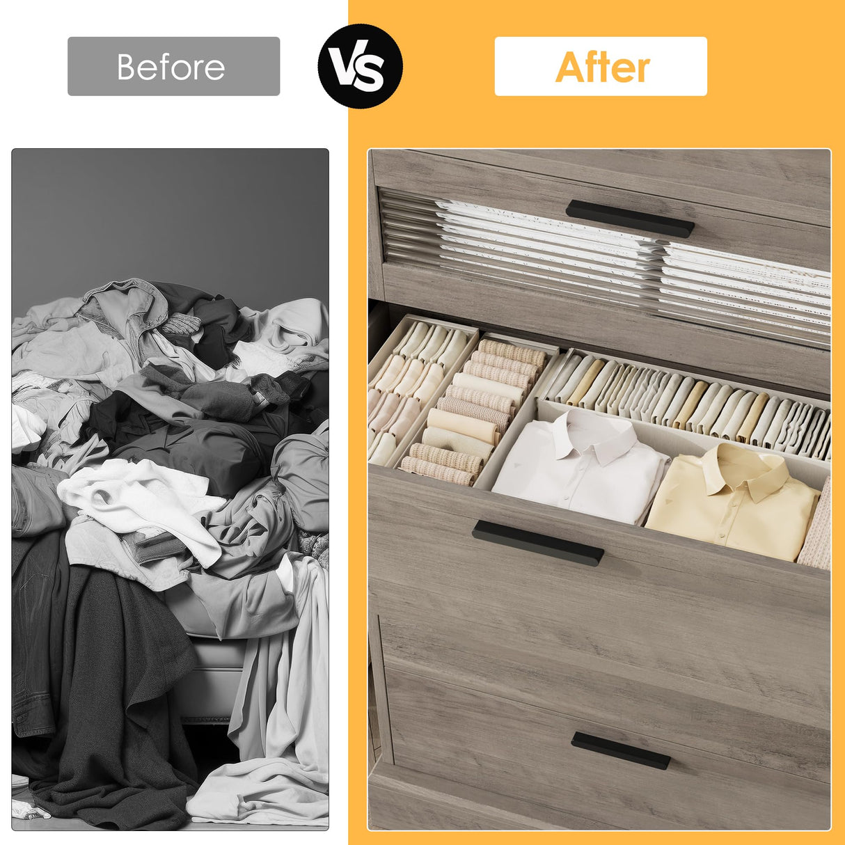 HOSTACK Modern 5 Drawer Dresser, Tall Dresser Chest of Drawers with Metal Handles, Wood Dressers Storage Cabinet with Anti-Drop Fence & Fluted Glass for Living Room, Entryway, Ash Gray HOSTACK