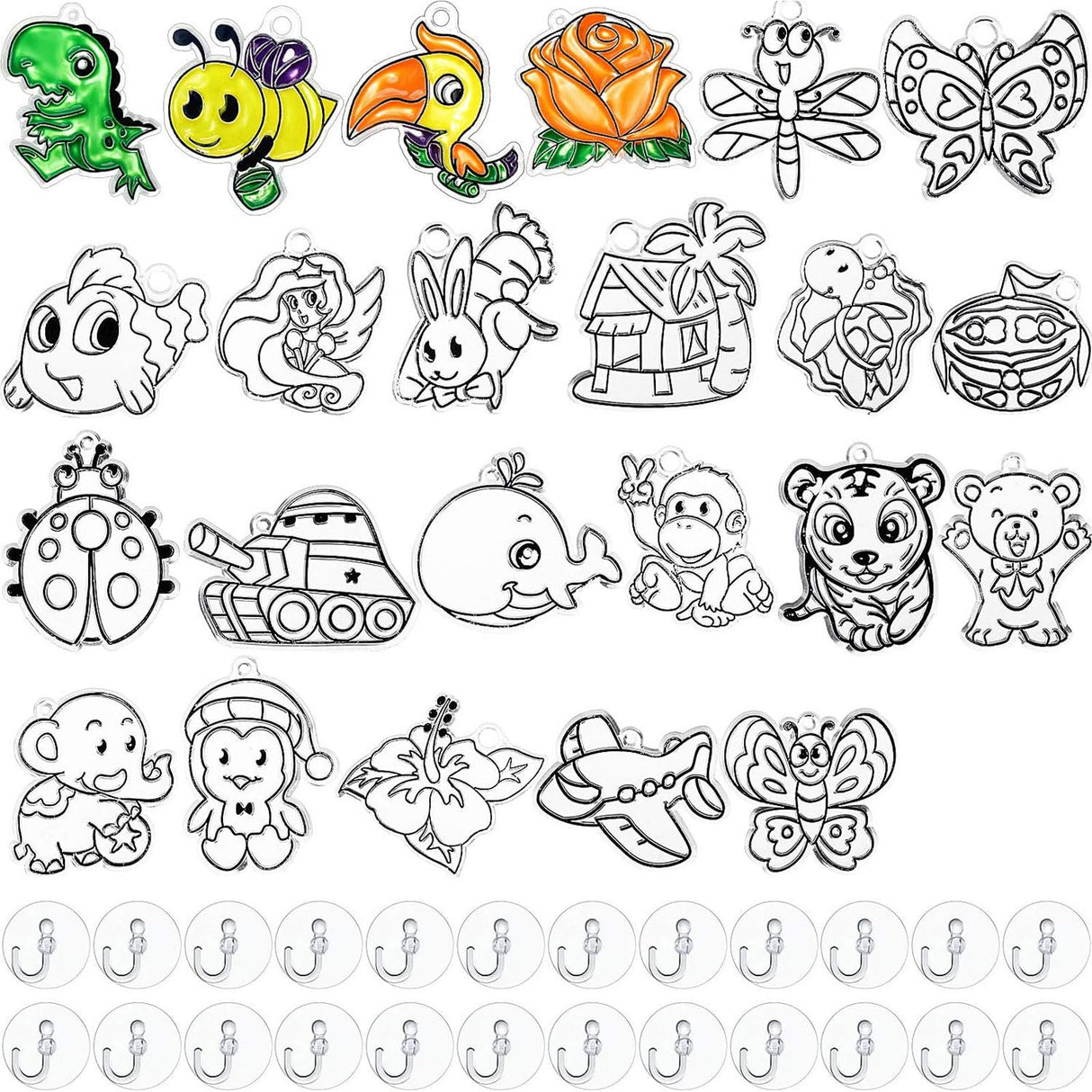 WILLBOND 24 Pieces Sun Catchers Craft Assorted Sun Catcher Kits for Art Window SunCatchers with 24 Pieces Suction Cups for Painting Crafts Christmas Home Decor Supplies WILLBOND