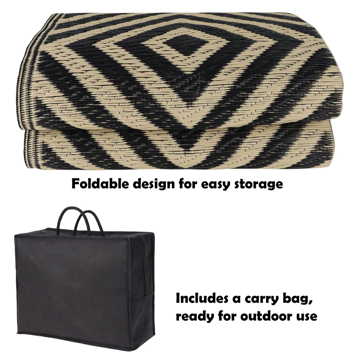 Ridota Reversible Mats, Outdoor Patio Rugs, Plastic Straw Rug, Modern Area Rug, Floor Mat for Outdoors, RV, Patio, Backyard, Deck, Picnic, Beach, Trailer, Camping (Diamond Black & Beige, 5' x 8') Ridota