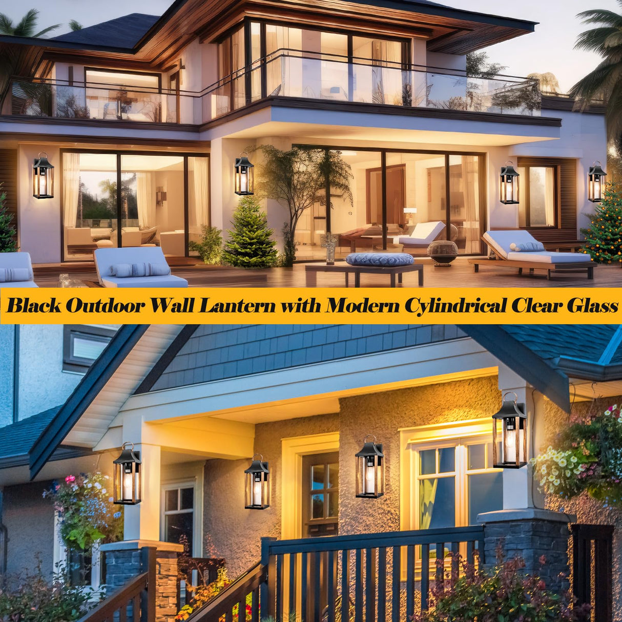 Roravilila Large Outdoor Wall Light 17" H Light Fixture with Cylindrical Clear Glass Modern Wall Sconce for Patio Porch Courtyard, E26 Base IP65 Waterproof, Rustic Wood Roravilila