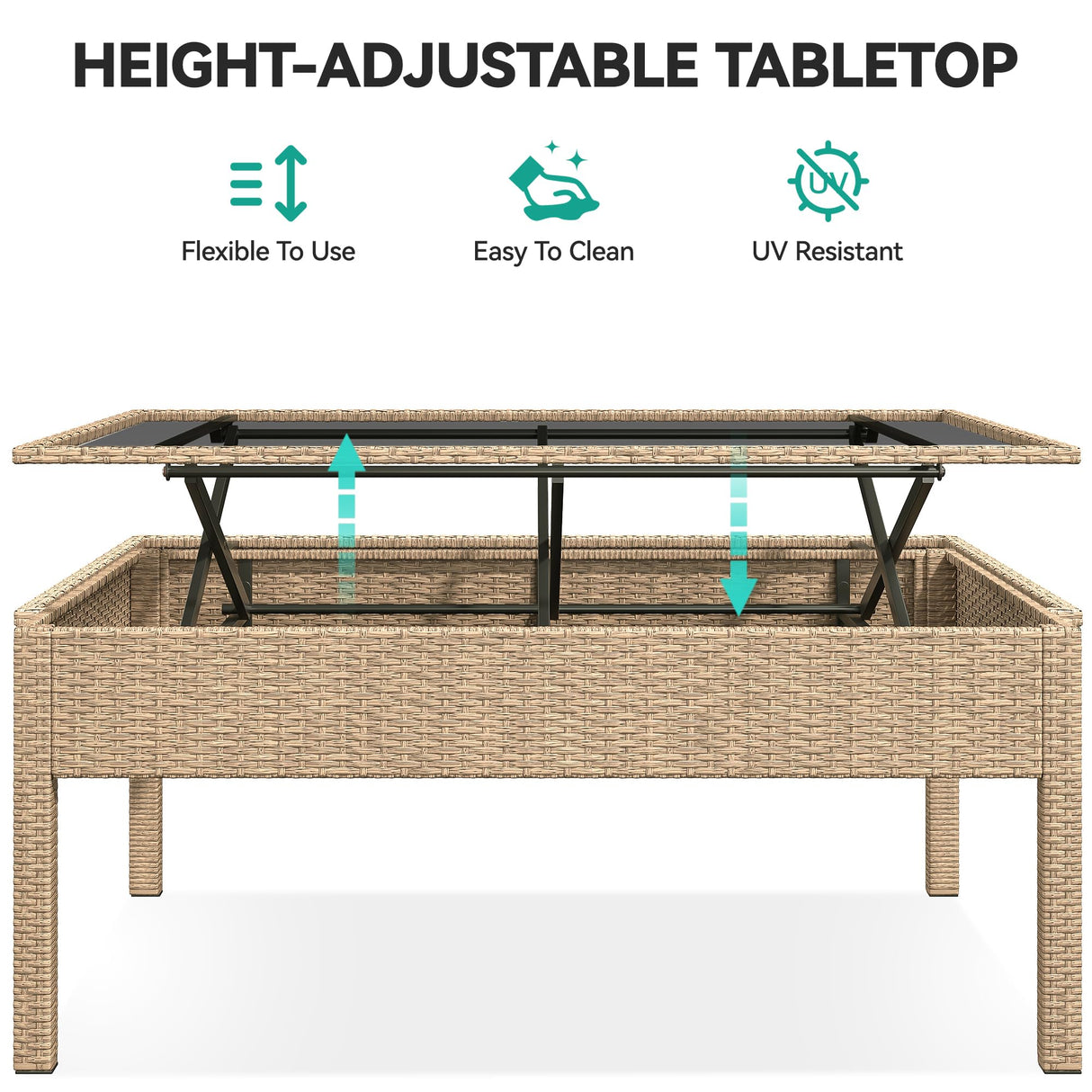 YITAHOME L-Shaped Patio Furniture Set, All Weather Wicker Outdoor Sectional Sofa Conversation Set with Dining Table and Ottoman, Light Brown+Beige YITAHOME